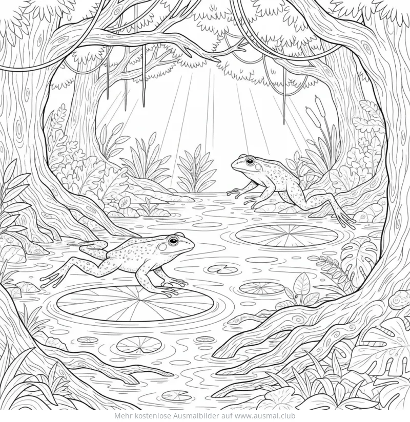 Zwei Frösche im Teich Ausmalbild