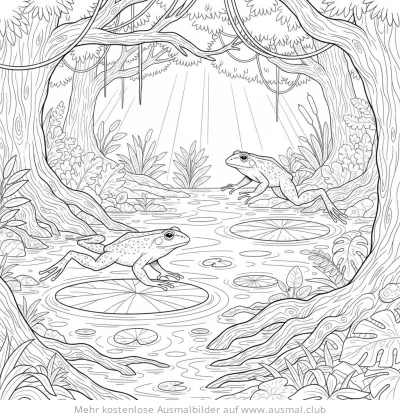 Zwei Frösche im Teich Ausmalbild