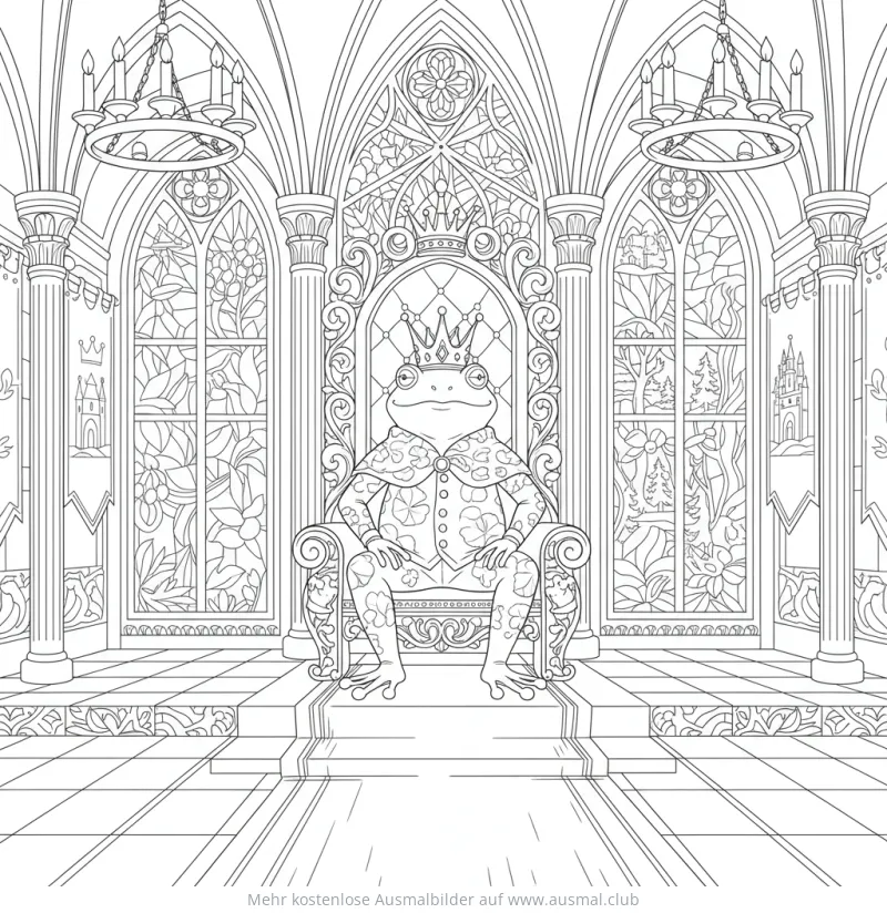 Froschkönig auf Thron im Schloss Ausmalbild