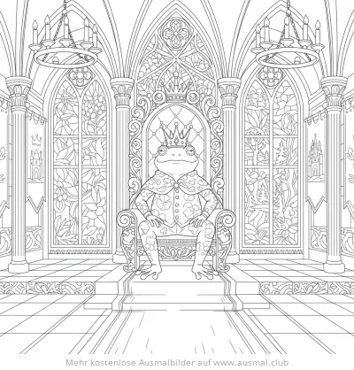 Froschkönig auf Thron im Schloss Ausmalbild