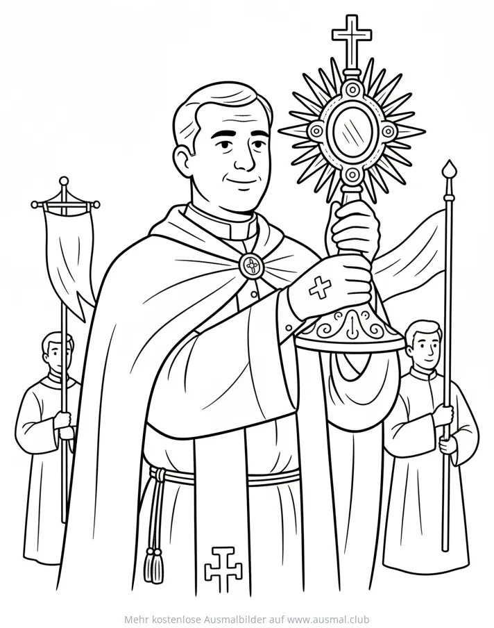 Priester mit Monstranz bei Fronleichnamsprozession Ausmalbild