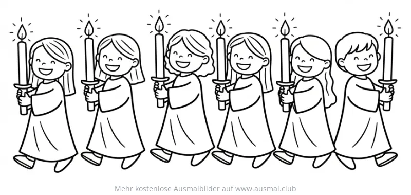 Kinder mit Kerzen in Fronleichnamsprozession Ausmalbild
