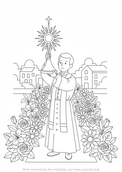 Priester mit Monstranz bei einer Prozession Ausmalbild