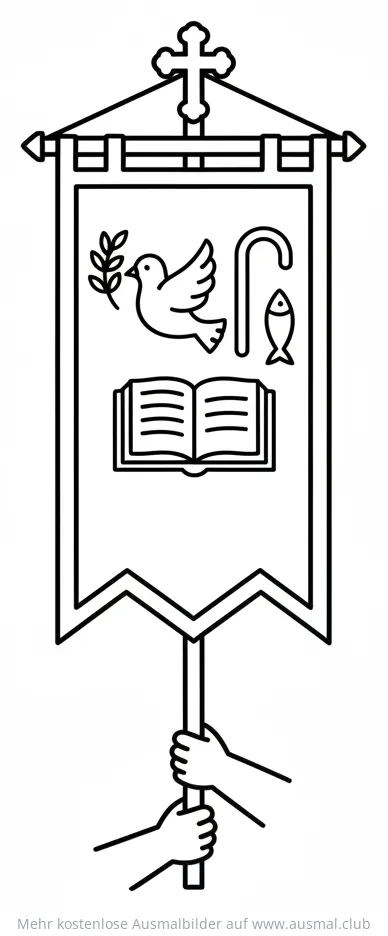 Kirchenfahne mit christlichen Symbolen Ausmalbild