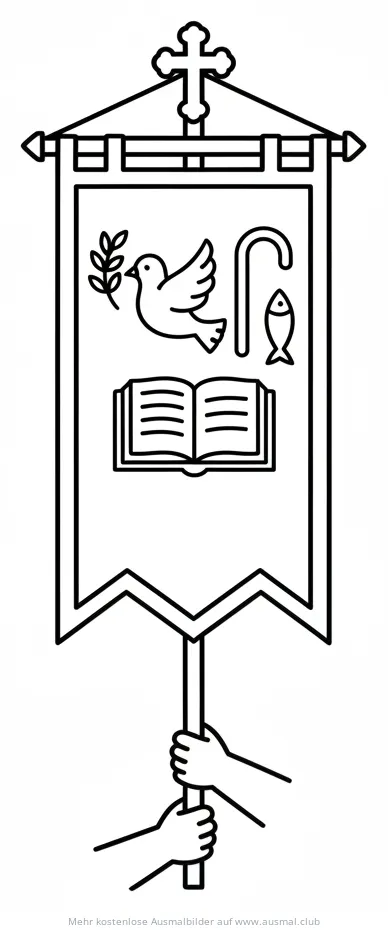 Kirchenfahne mit christlichen Symbolen Ausmalbild