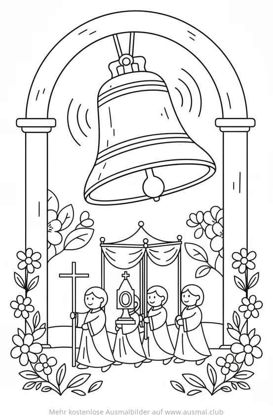 Kirchenglocke und Fronleichnamsprozession Ausmalbild