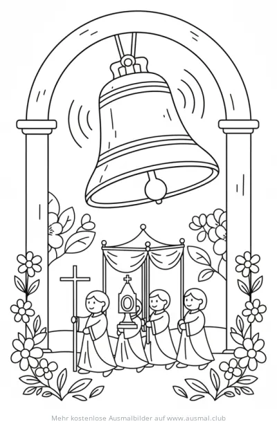 Kirchenglocke und Fronleichnamsprozession Ausmalbild