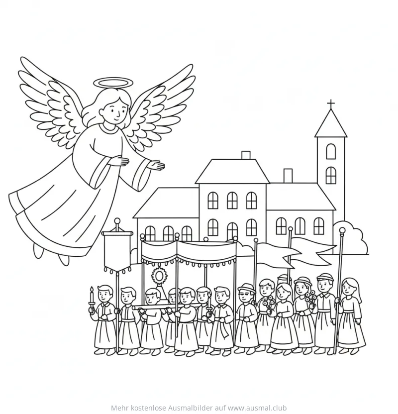 Engel bei Fronleichnamsprozession Ausmalbild