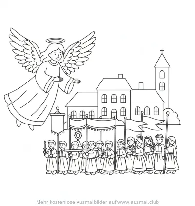 Engel bei Fronleichnamsprozession Ausmalbild