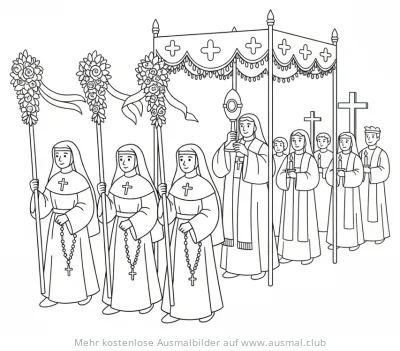 Fronleichnam Ausmalbild: Nonnen in Prozession