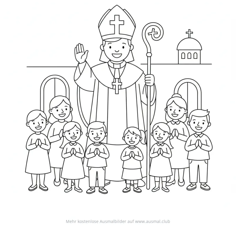 Priester segnet Kinder Fronleichnam Ausmalbild