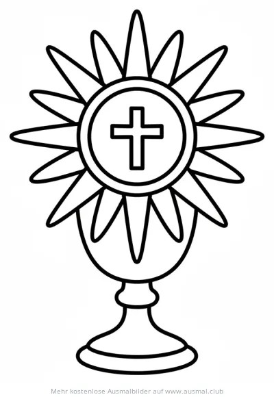 Monstranz Ausmalbild mit Kreuz und Strahlenkranz