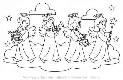 Engel Prozession mit Musikinstrumenten Ausmalbild