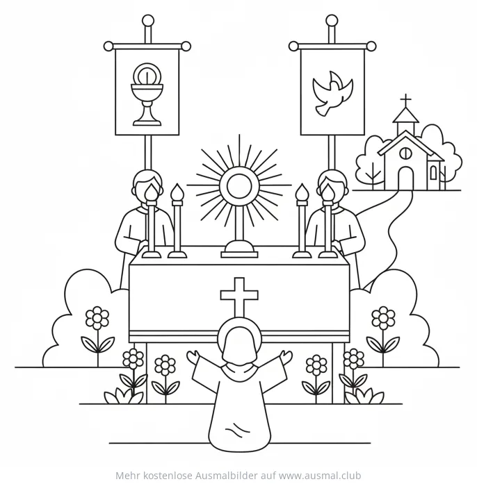 Fronleichnam Prozession: Altar im Freien Ausmalbild