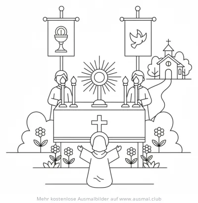 Fronleichnam Prozession: Altar im Freien Ausmalbild