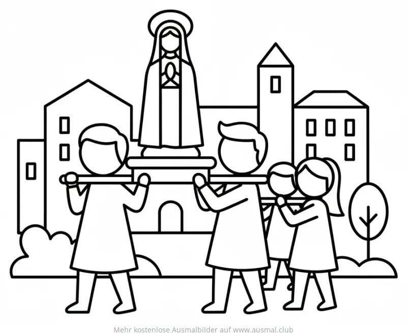 Fronleichnamsprozession mit Maria Statue Ausmalbild