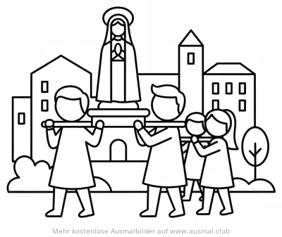 Fronleichnamsprozession mit Maria Statue Ausmalbild