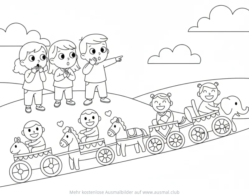 Fronleichnam Prozession mit Kindern und Tierwagen Ausmalbild