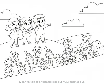 Fronleichnam Prozession mit Kindern und Tierwagen Ausmalbild