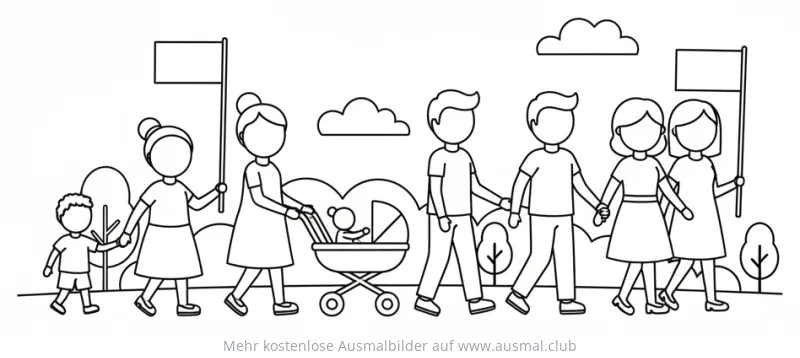 Fronleichnam Prozession mit mehreren Generationen Ausmalbild