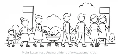 Fronleichnam Prozession mit mehreren Generationen Ausmalbild