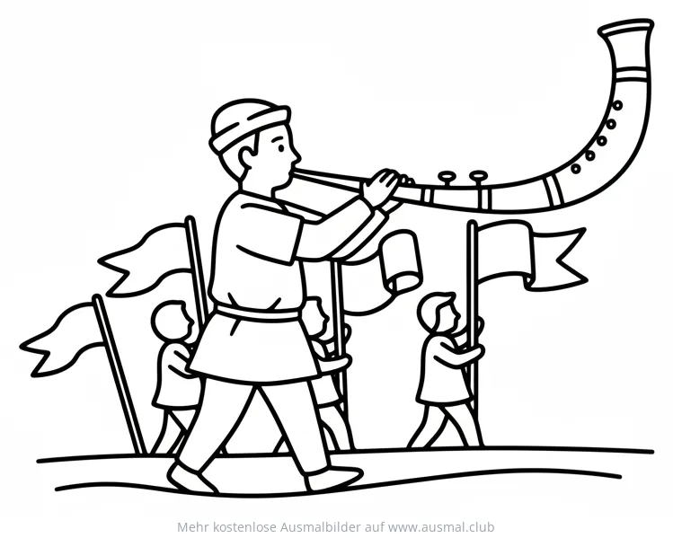 Fronleichnamsprozession: Musiker mit großem Blasinstrument Ausmalbild