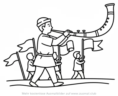 Fronleichnamsprozession: Musiker mit großem Blasinstrument Ausmalbild