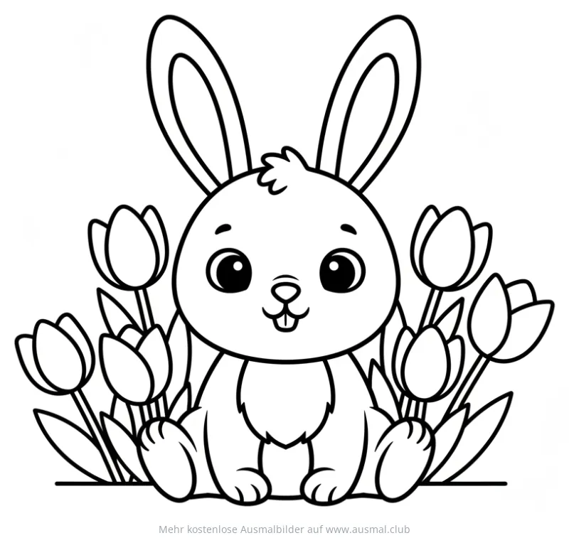 Hase mit Tulpen Ausmalbild