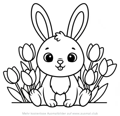 Hase mit Tulpen Ausmalbild