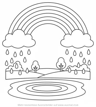 Regenbogen und Regenschauer über Landschaft Ausmalbild
