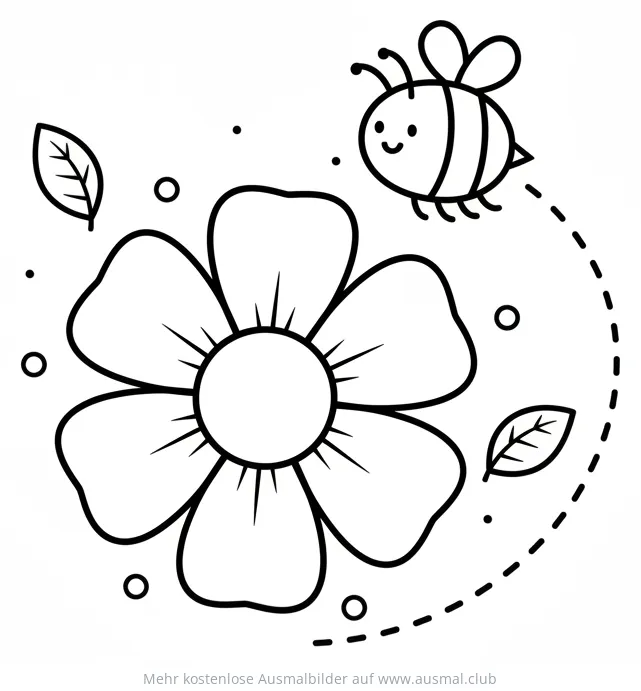 Biene fliegt zu Blume Ausmalbild