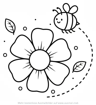 Biene fliegt zu Blume Ausmalbild