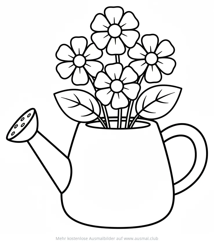 Blumenkanne Ausmalbild mit Frühlingsblumen