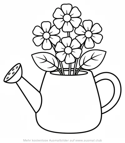 Blumenkanne Ausmalbild mit Frühlingsblumen
