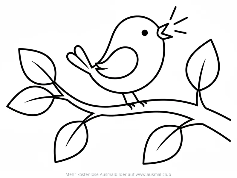 Singvogel auf Ast Ausmalbild