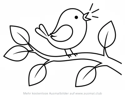 Singvogel auf Ast Ausmalbild