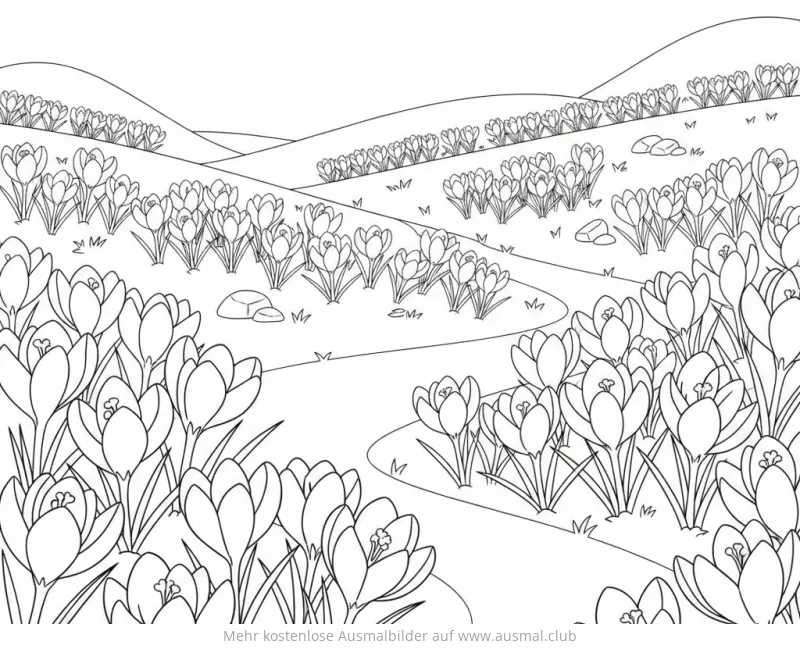 Krokusse Ausmalbild im Feld