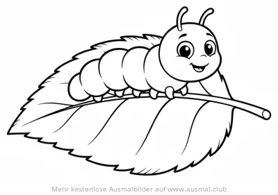 Freundliche Raupe auf einem Blatt Ausmalbild