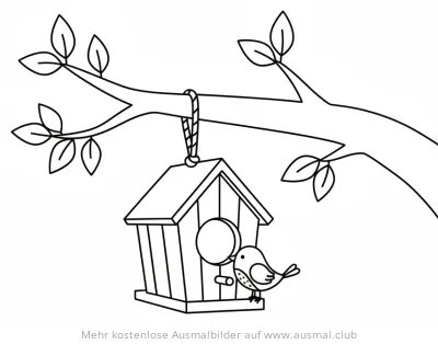Vogelhaus mit Vogel Ausmalbild