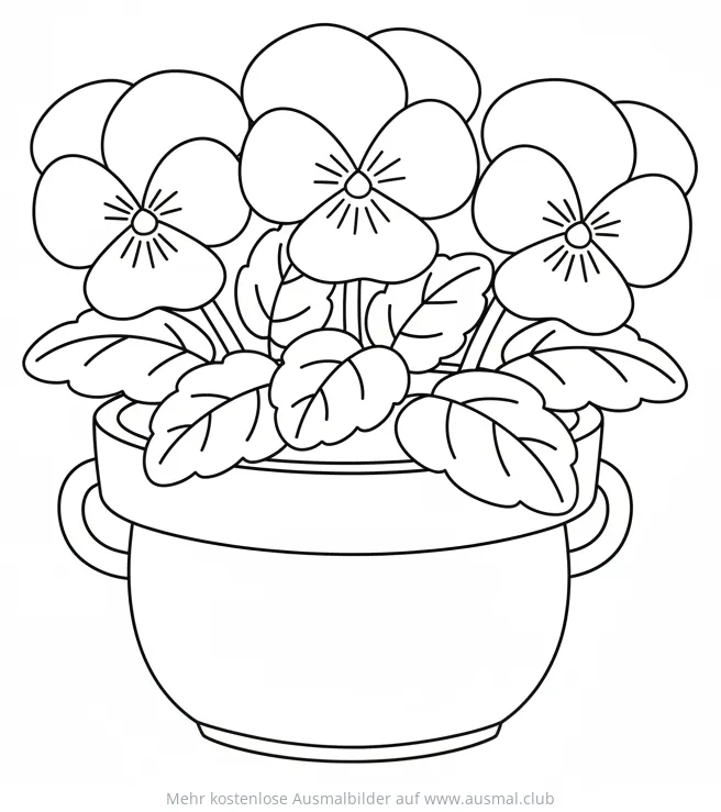 Stiefmütterchen im Topf Ausmalbild