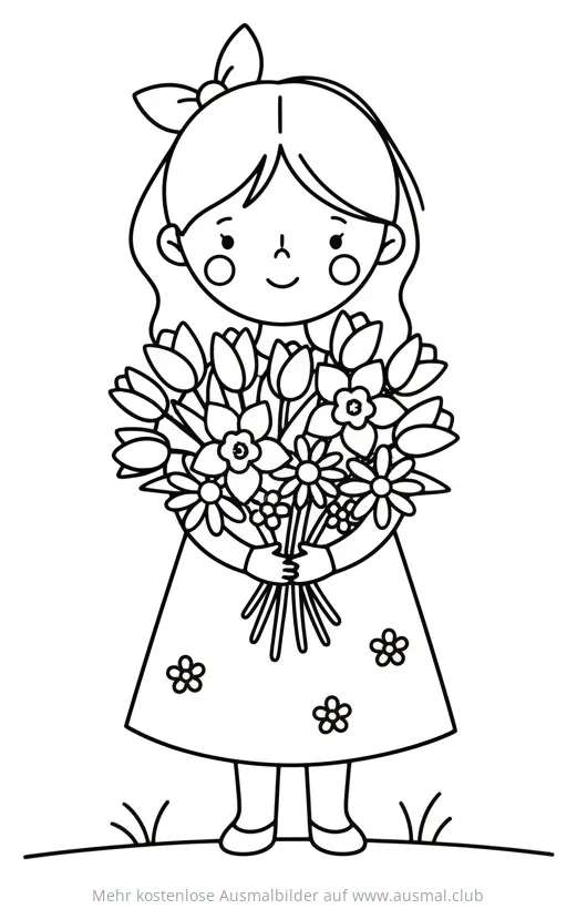Mädchen mit Blumenstrauß Ausmalbild