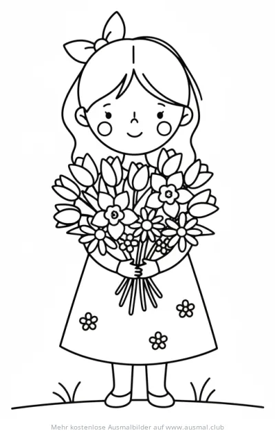 Mädchen mit Blumenstrauß Ausmalbild