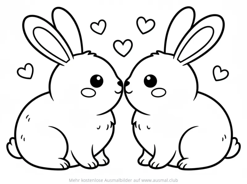 Verliebte Hasen Ausmalbild mit Herzen