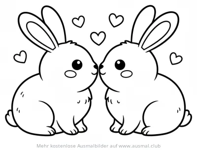 Verliebte Hasen Ausmalbild mit Herzen