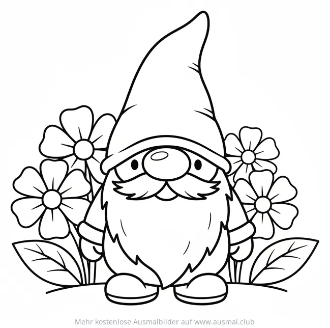 Gartenzwerg Ausmalbild mit Blumen