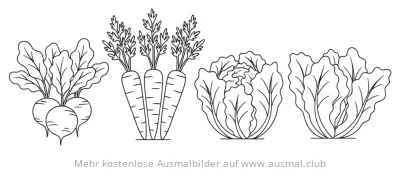 Gemüse Ausmalbild mit Rüben, Karotten und Salat