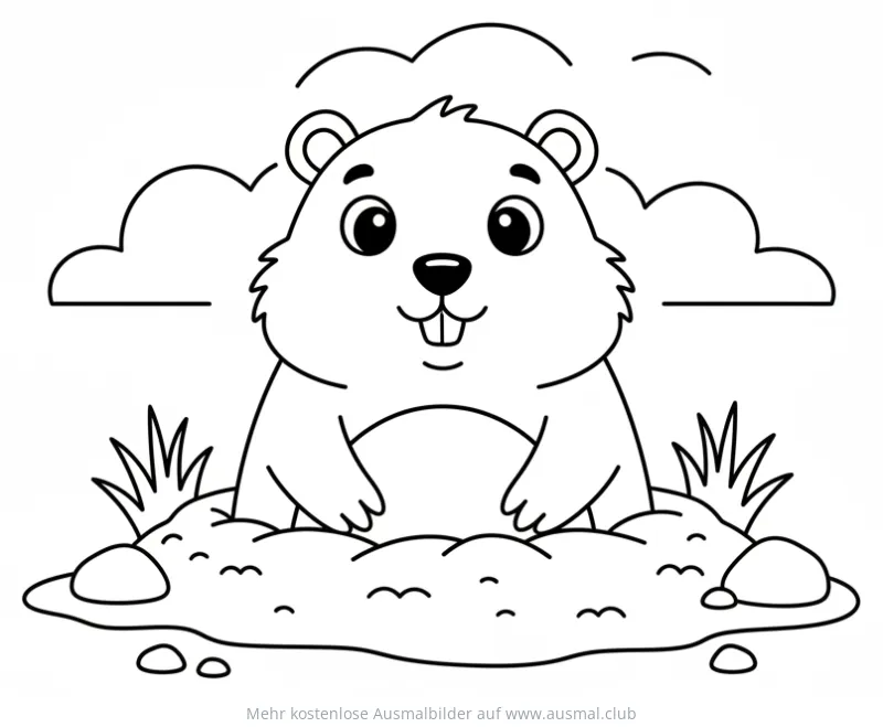 Murmeltier kommt aus dem Bau Ausmalbild