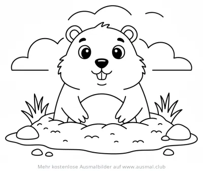 Murmeltier kommt aus dem Bau Ausmalbild