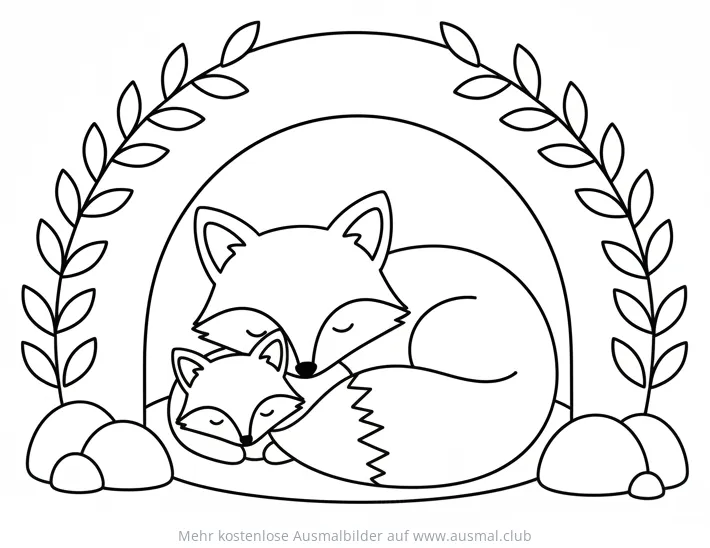 Schlafende Fuchs Familie in Höhle Ausmalbild