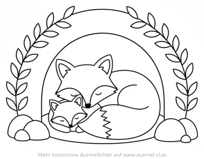 Schlafende Fuchs Familie in Höhle Ausmalbild
